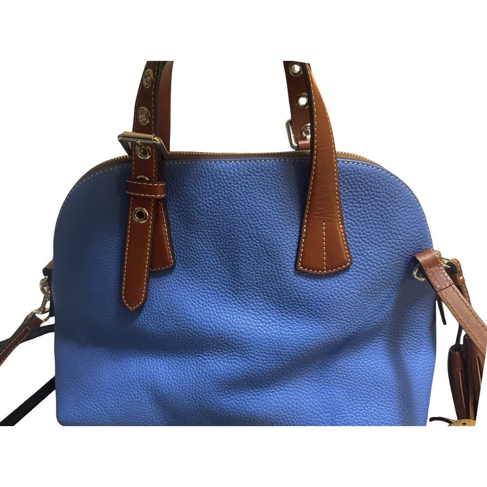 Dooney & Bourke Audrey Large Satchel Blue Pebble Leather Brown Trim Shoulder Bag - Picture 4 of 10